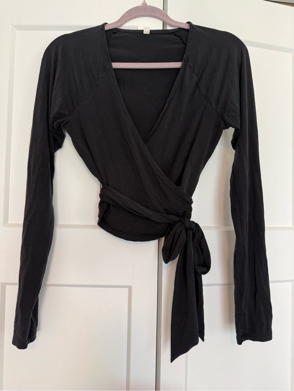 JoyLab Black Wrap Tie-Front Crop Top